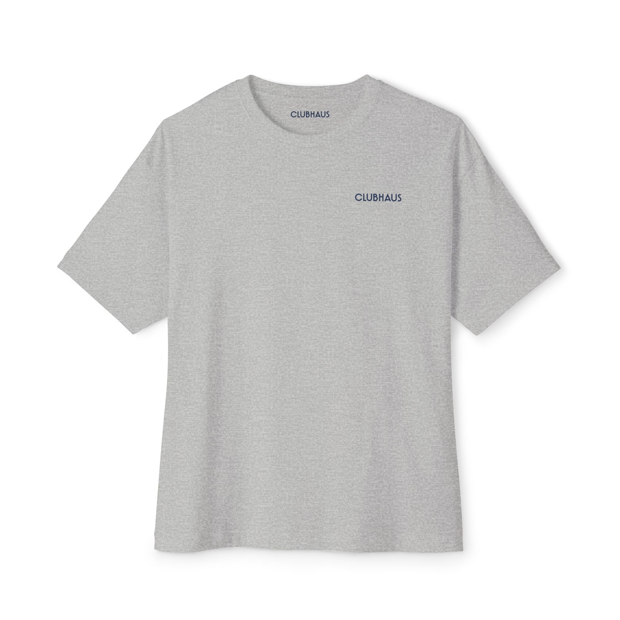 Gray t-shirt with 'CLUBHAUS' logo on a white background