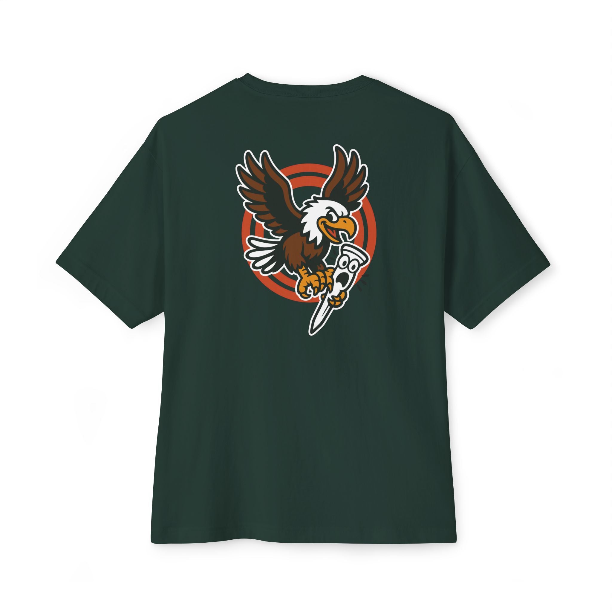 Dark green t-shirt with an eagle graphic on a white background
