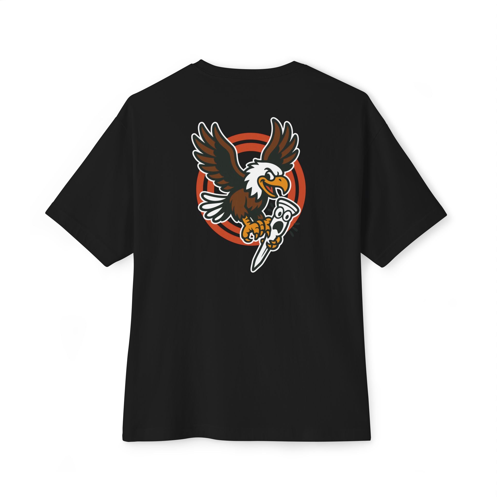 Black t-shirt with an eagle graphic on a white background