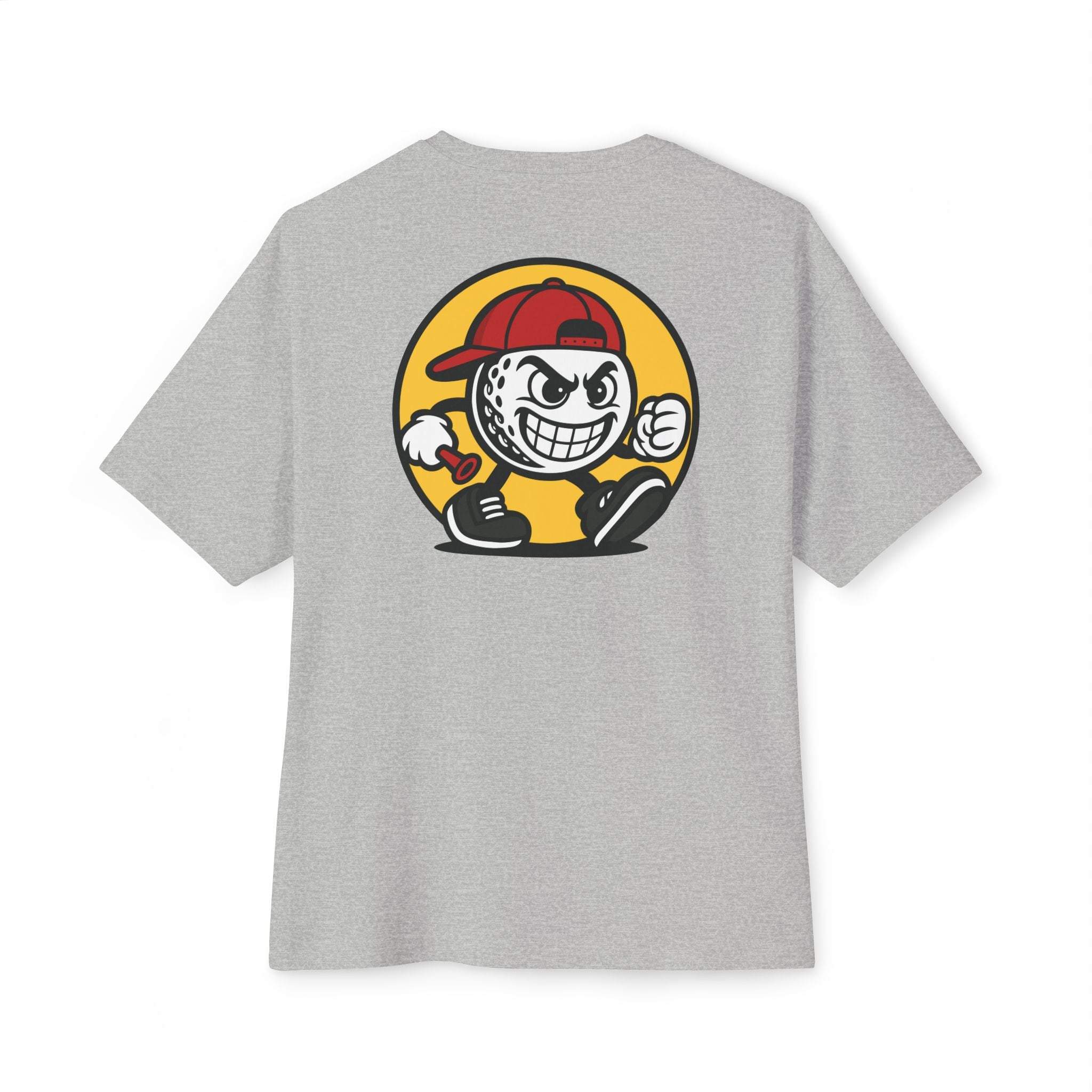 Gray t-shirt with a cartoon character in the center on a white background