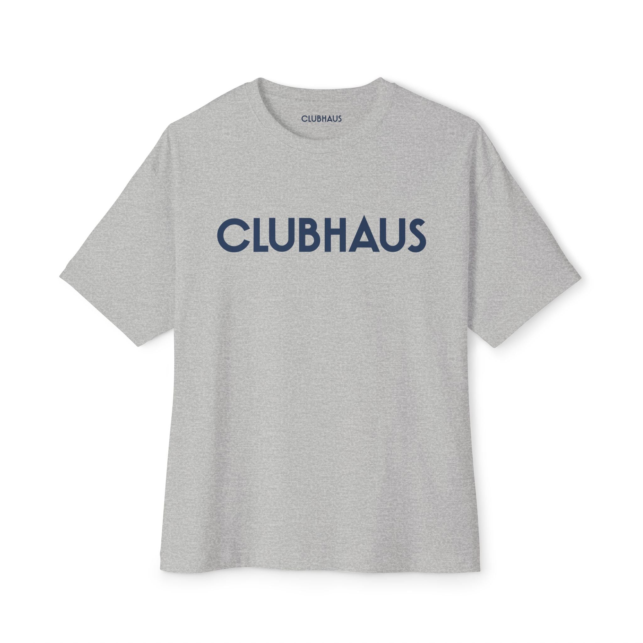Gray t-shirt with 'CLUBHAUS' logo on a white background