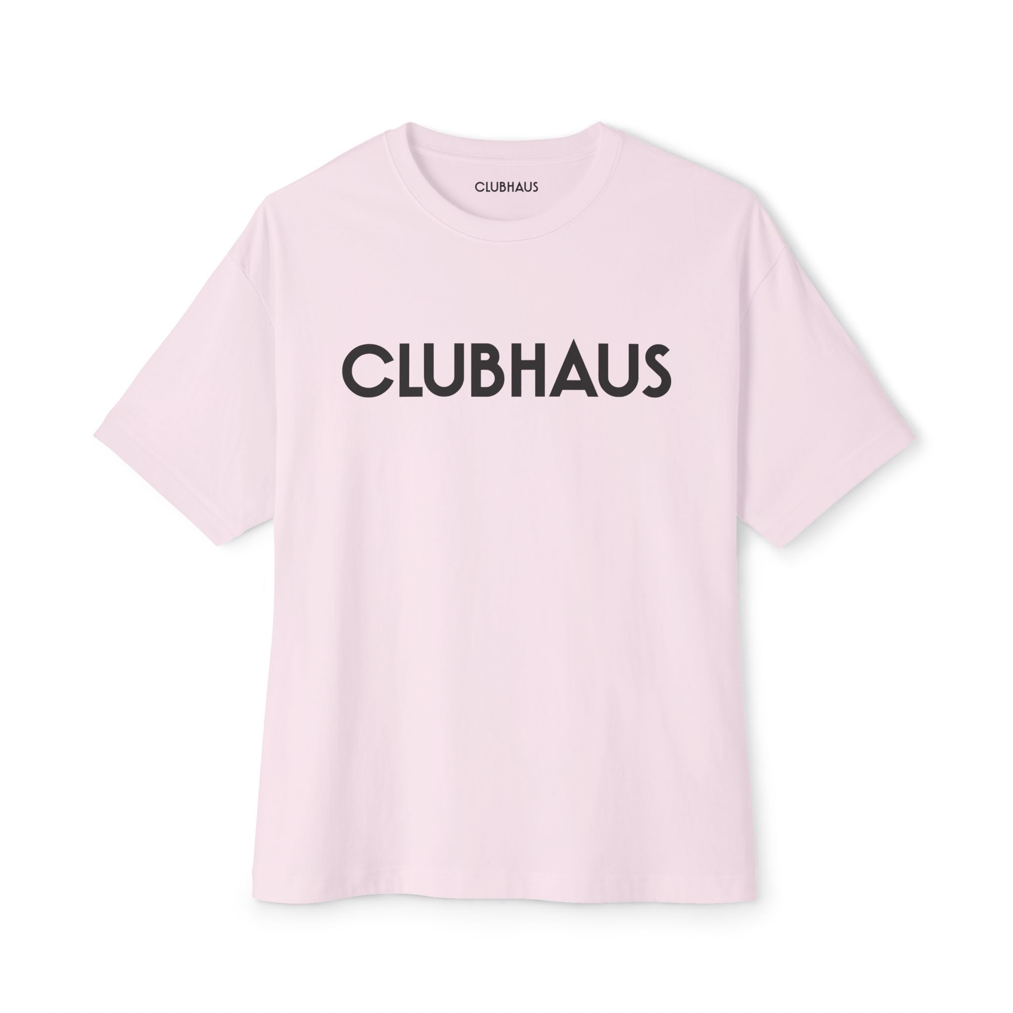 Pink t-shirt with 'CLUBHAUS' logo on a white background