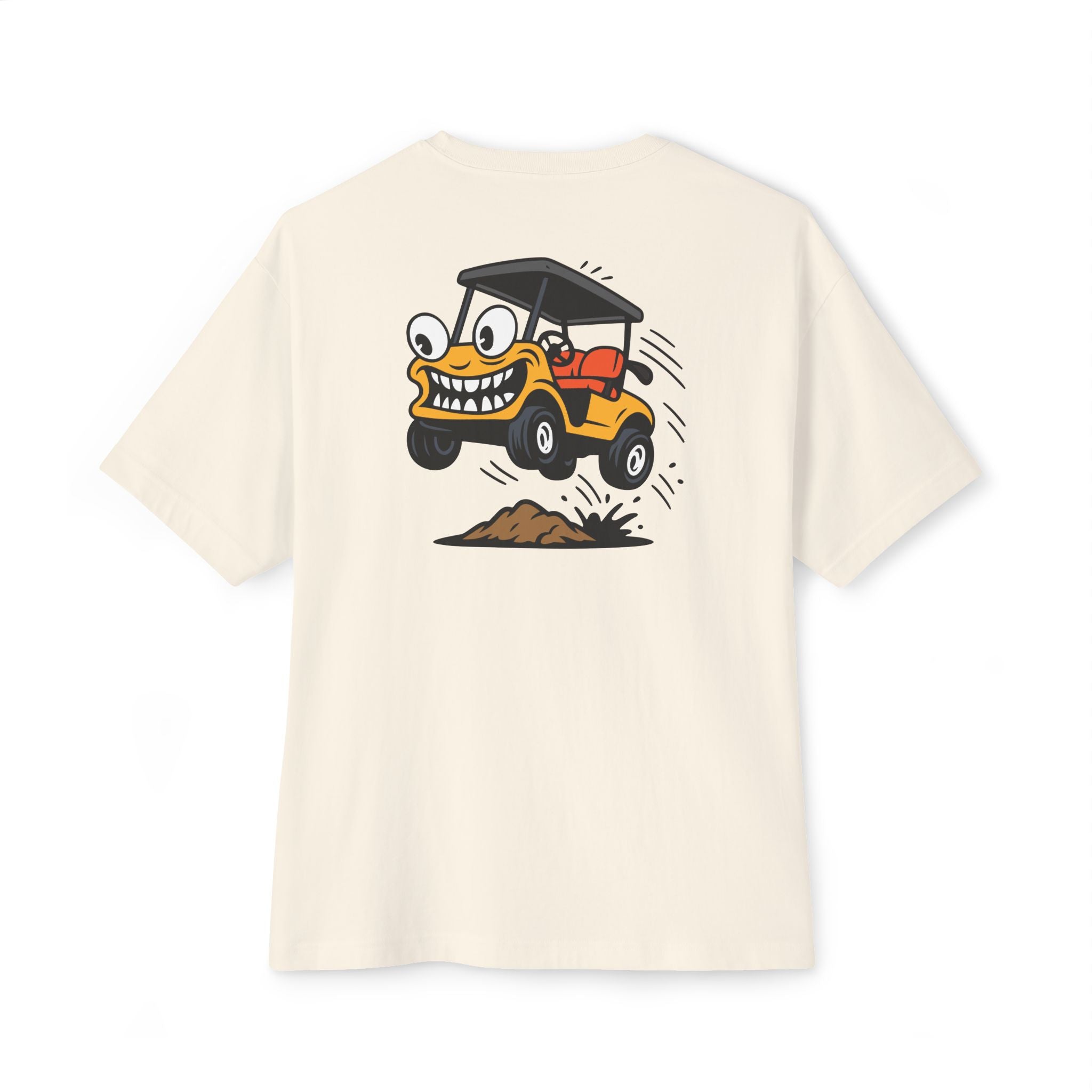 Beige t-shirt with a cartoon character on a white background