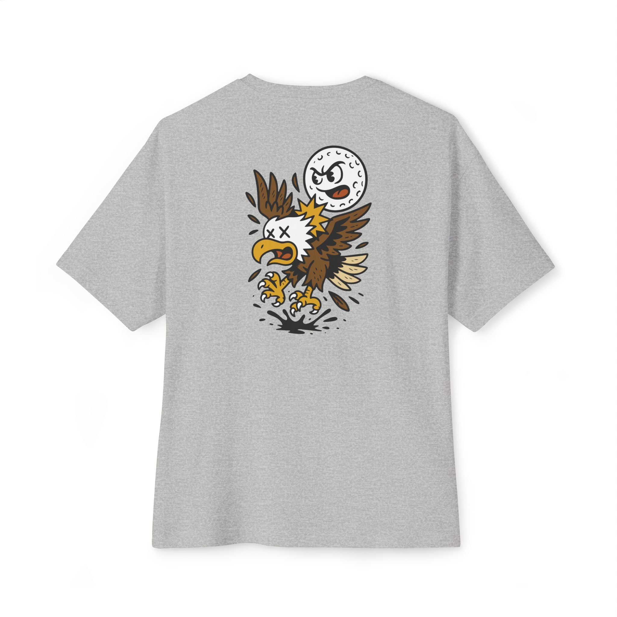 Gray t-shirt with a graphic design of an eagle and a moon on the back, on a white background.