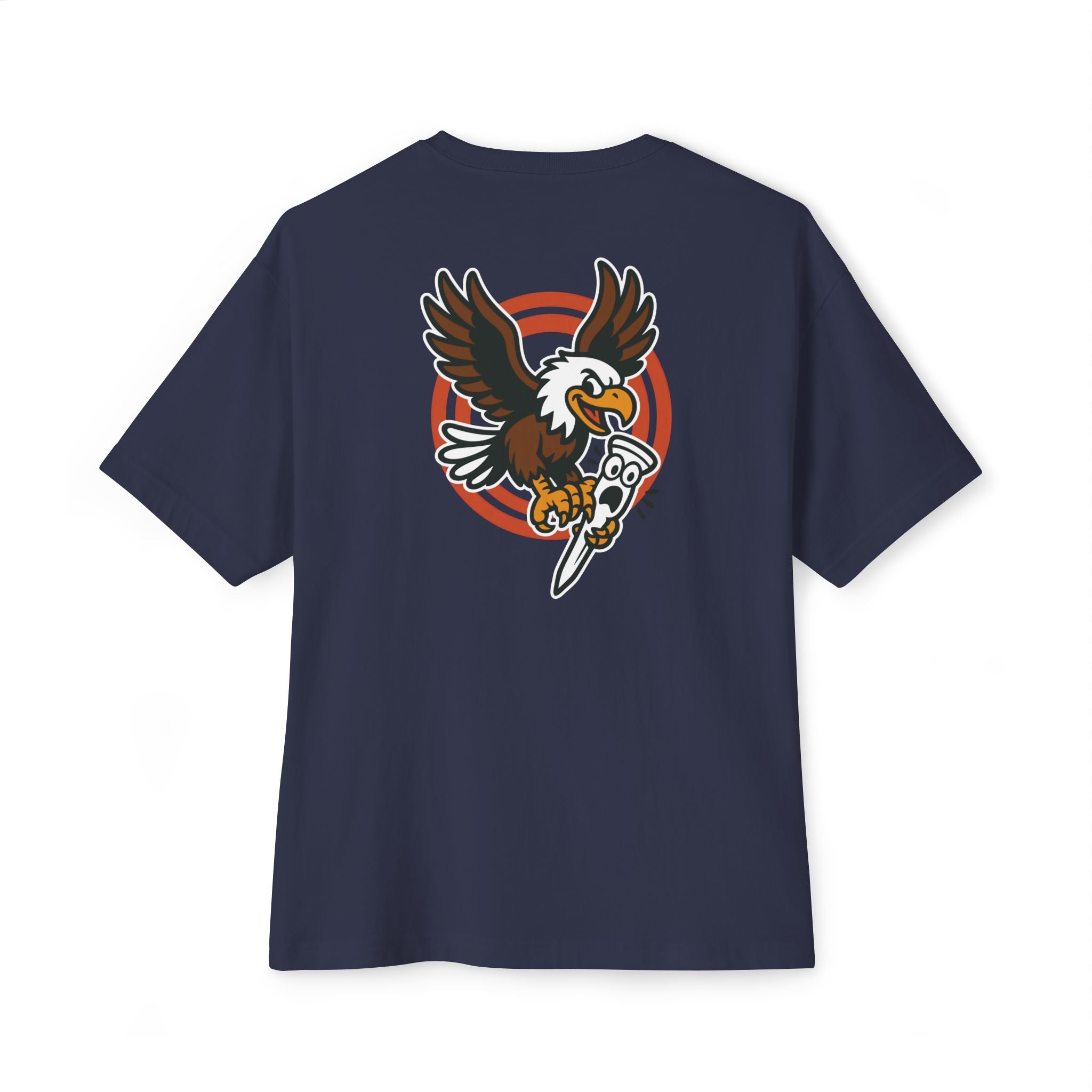 Navy blue t-shirt with an eagle graphic on a white background