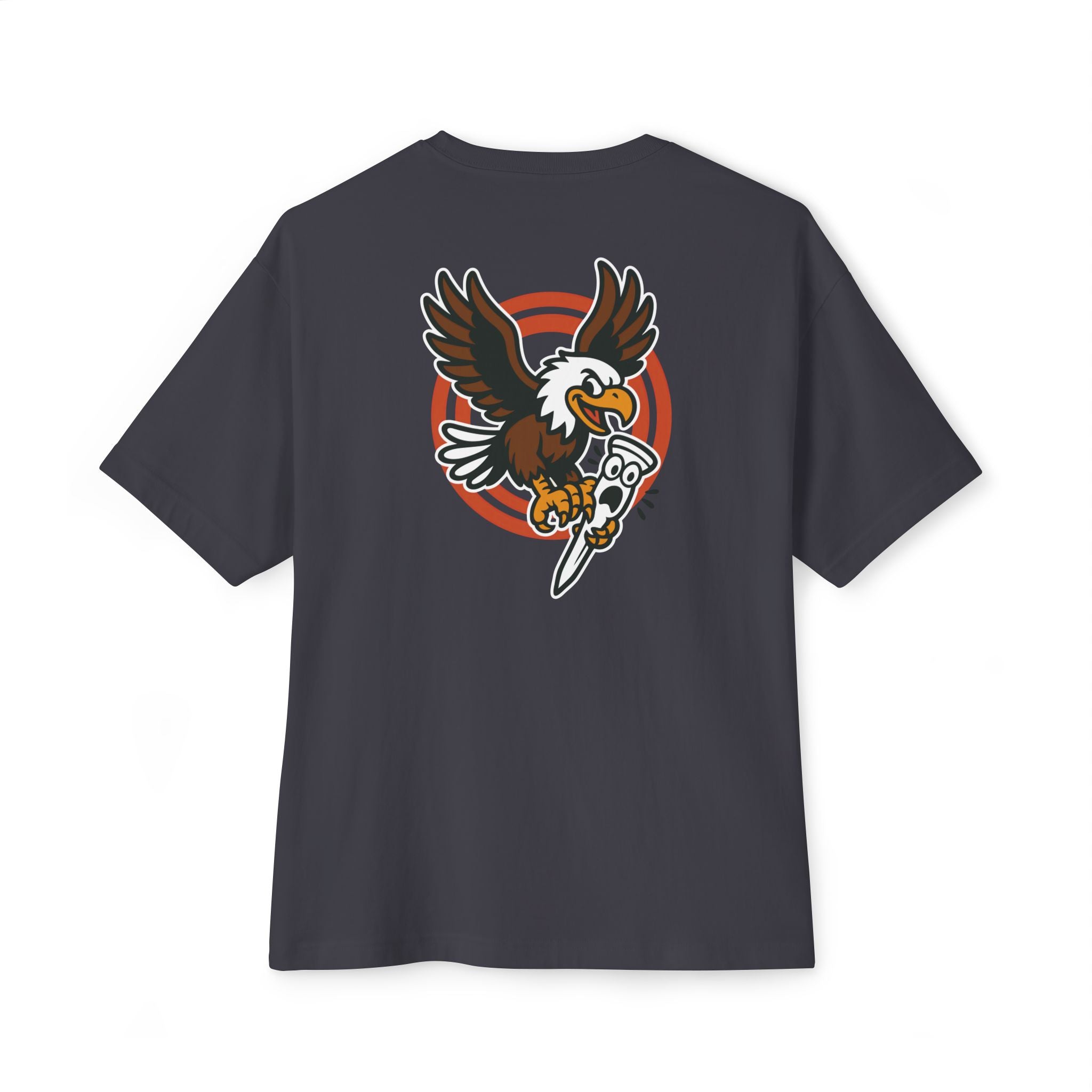 Black t-shirt with an eagle graphic on a white background