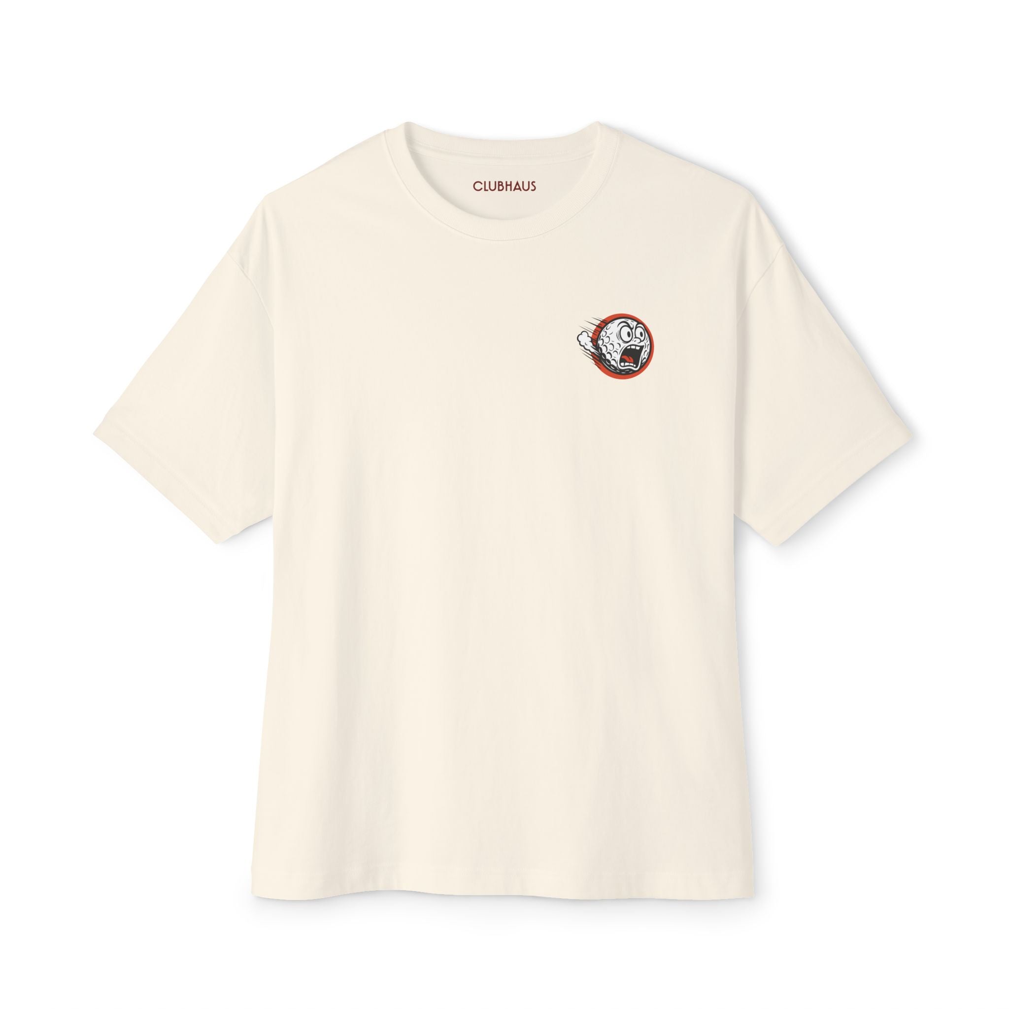 Beige t-shirt with a logo on a white background